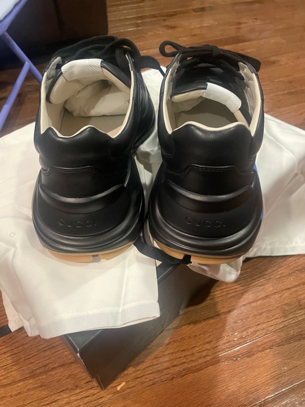 Gucci Men’s Black Leather Sneakers Gucci size 7 which fits American size 8-8.5 - Picture 3 of 9